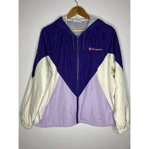 Champion Women's Large Purple Cream Windbreaker Jacket READ